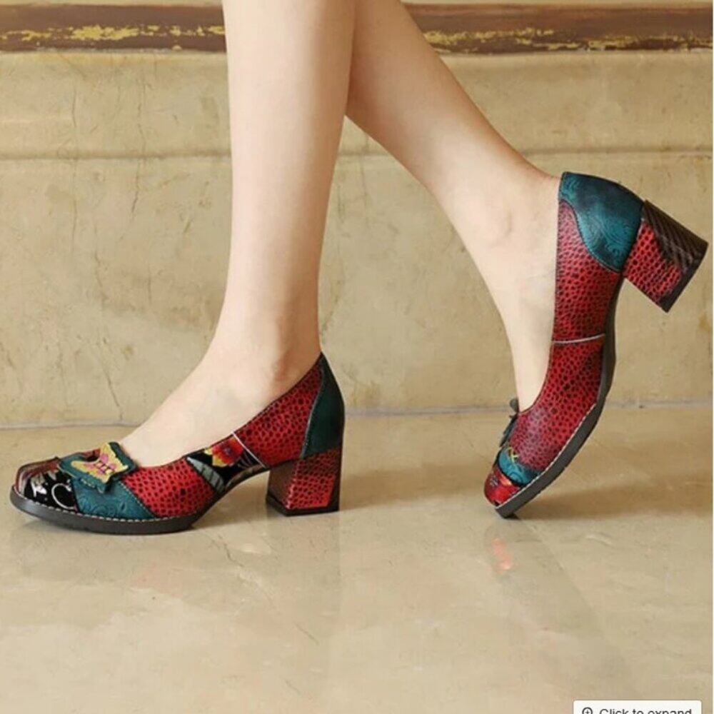 Obiono Hand Painted Colorful Shoes Butterfly Floral Indie Chunky Retro Size 38
